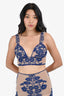 For Love & Lemons Blue Floral Embroidered Nude Mesh Bralette + Skirt Set Size S