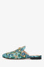 Gucci Blue/Yellow Metallic Patterned Princetown Slides Size 36