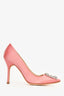 Manolo Blahnik Pink Satin Crystal Embellished Hangisi Heels Size 39