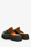 Gucci Black Leather Platform Horsebit Loafer Mules Size 38.5