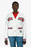 Gucci White Patterned Jersey Navy/Red Striped Varsity Jacket Size L