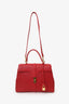 Celine Red Grained Leather Classique 16 Top Handle With Strap