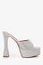 Amina Muaddi Silver Dalida Embellished Satin Platform Mules Size 40