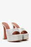 Amina Muaddi Silver Dalida Embellished Satin Platform Mules Size 40