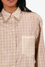 EENK Brown Check Silk Button-Up Blouse with Mesh Pocket Size S