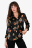 L'Agence Black Crown Printed Silk Button-Up Blouse Size S