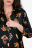 L'Agence Black Crown Printed Silk Button-Up Blouse Size S