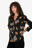 L'Agence Black Crown Printed Silk Button-Up Blouse Size S