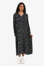 Marimekko Black/Grey Floral Satin Long Shirt Dress Size 38