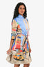 Akris Punto Blue/Red Printed Cotton Belted Button-Up Shirt Dress Size 6