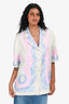 Versace Grey/Pink/Blue Printed 'Cameo' Silk Button-Up Top Size 44