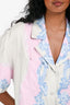Versace Grey/Pink/Blue Printed 'Cameo' Silk Button-Up Top Size 44