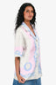 Versace Grey/Pink/Blue Printed 'Cameo' Silk Button-Up Top Size 44