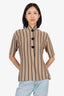 Balenciaga Brown/Black Silk Striped Short Sleeve Top Size 40
