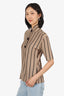 Balenciaga Brown/Black Silk Striped Short Sleeve Top Size 40