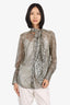 Equipment Gold Metallic Leopard Print Tie Blouse Size S
