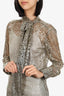 Equipment Gold Metallic Leopard Print Tie Blouse Size S