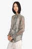 Equipment Gold Metallic Leopard Print Tie Blouse Size S