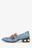 Gucci Blue Floral Print Leather GG Marmont Loafer Pumps Size 39