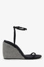 Alexander Wang Dahlia Black Satin Crystal Ankle Strap Wedge Sandals Size 41