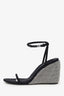 Alexander Wang Dahlia Black Satin Crystal Ankle Strap Wedge Sandals Size 41