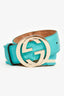 Gucci Blue/White Striped Canvas Gold GG Belt Size 35/34 (As Is)