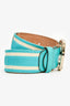 Gucci Blue/White Striped Canvas Gold GG Belt Size 35/34 (As Is)