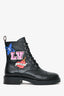 Louis Vuitton Black Leather Combat Boots with Patches Size 37