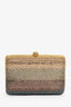 Judith Leiber Gold/Grey Ombre Striped Crystal Rectangular Clutch on Chain