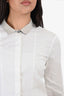 Brunello Cucinelli White Cotton grey Collar Button Up Top Size L