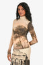 Acne Studios Beige Tree Printed Sheer Mesh Turtleneck Size XXS
