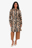 Prada 2015 Brown Animal Print Nylon Belted Midi Trench Coat Size 36