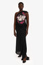 John Richmond Black Silk Graphic Printed One Shoulder Maxi Dress Size 42
