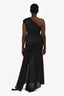 John Richmond Black Silk Graphic Printed One Shoulder Maxi Dress Size 42