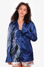 Alberta Ferretti Blue Silk Feather Printed Blouse Size 8