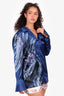 Alberta Ferretti Blue Silk Feather Printed Blouse Size 8