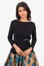 Gucci Black Silk Twisted Crystal Brooch Detail Long Sleeve Top Estimated Size S