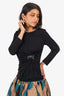 Gucci Black Silk Twisted Crystal Brooch Detail Long Sleeve Top Estimated Size S
