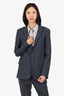 Tibi Grey Wool Check Single Breasted Cut-Out Sleeve Detail Blazer Size 0
