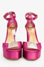 Valentino Fuchsia Crystal Stud Satin Open-Toe Platform Heels Size 37.5