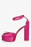 Valentino Fuchsia Crystal Stud Satin Open-Toe Platform Heels Size 37.5