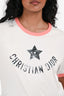 Christian Dior White/Coral Logo Ringer Tee Size S