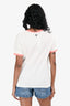 Christian Dior White/Coral Logo Ringer Tee Size S