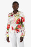 Roberto Cavalli White/Red Silk Floral Button Up Top Size 46