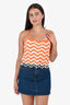 Sandro Neon Orange/White Chevron Patterned Fringe Cropped Top Size 4
