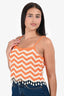 Sandro Neon Orange/White Chevron Patterned Fringe Cropped Top Size 4