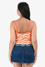 Sandro Neon Orange/White Chevron Patterned Fringe Cropped Top Size 4