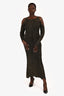 St. John Black/Gold Metallic Ribbed Knit Long Sleeves Midi Dress Size L