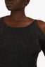 St. John Black/Gold Metallic Ribbed Knit Long Sleeves Midi Dress Size L