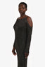 St. John Black/Gold Metallic Ribbed Knit Long Sleeves Midi Dress Size L